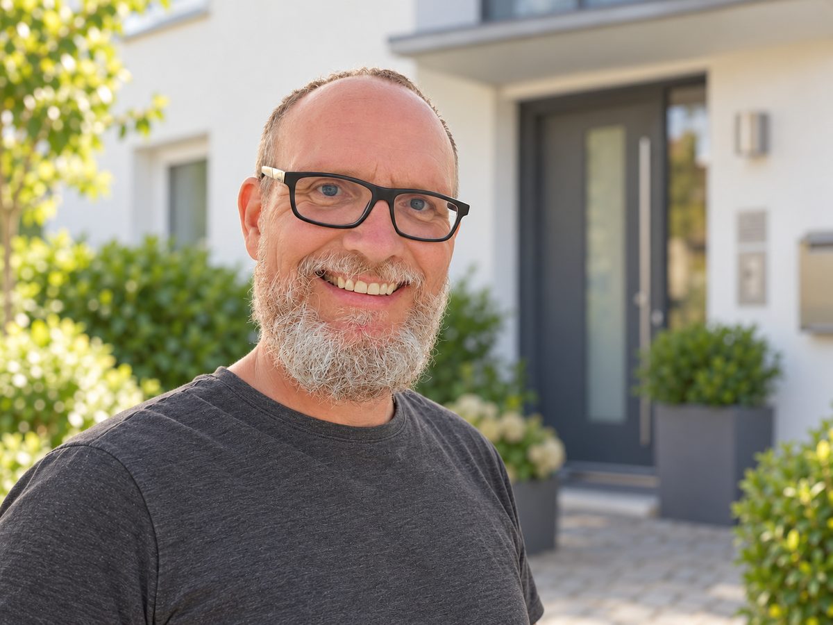André Mayer vor einem Wohnhaus in Crimmitschau, andrema Hausmeisterservice
